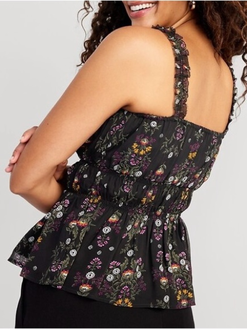 Old Navy Black Floral Ruffle-Strap Cami Top Size S
